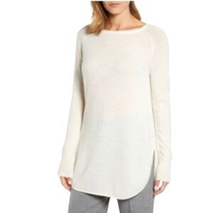 Halogen Shirttail Wool Cashmere Tunic Sweater Ivory Women Size Medium Nordstrom